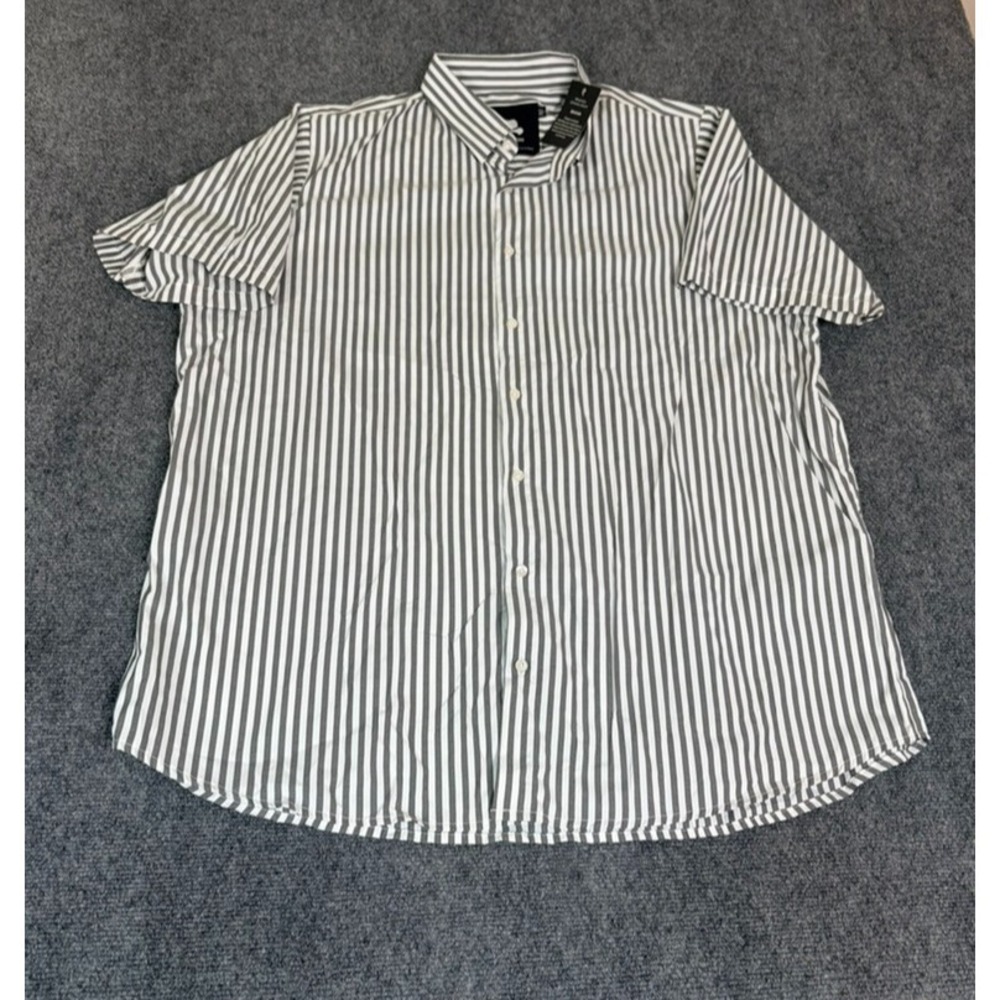 NWT Winston Striped ShiGray White Stripe Button Up Shirts Short Sleeve Size 2XLT